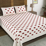 BLOCKS OF INDIA Hand Block Printed Cotton Super King Size Bedsheet(270 x 270) (MAROON SMALL ELE)