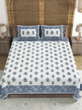 Hand Block Printed Cotton Super King Size Bedsheet(270x 270) (MUGHAL GAD BLUE)