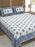 Hand Block Printed Cotton Super King Size Bedsheet(270x 270) (MUGHAL GAD BLUE)