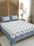 Hand Block Printed Cotton Super King Size Bedsheet(270x 270) (MUGHAL GAD BLUE)