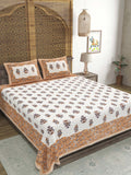 Hand Block Printed Cotton Super King Size Bedsheet(270x 270) (MUGHAL GAD BROWN )