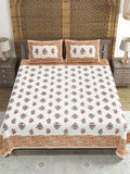 Hand Block Printed Cotton Super King Size Bedsheet(270x 270) (MUGHAL GAD BROWN )