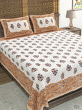 Hand Block Printed Cotton Super King Size Bedsheet(270x 270) (MUGHAL GAD BROWN )