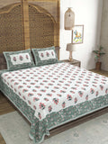 Hand Block Printed Cotton Super King Size Bedsheet(270x 270) (MUGHAL GAD GREEN)