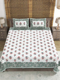 Hand Block Printed Cotton Super King Size Bedsheet(270x 270) (MUGHAL GAD GREEN)