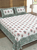 Hand Block Printed Cotton Super King Size Bedsheet(270x 270) (MUGHAL GAD GREEN)