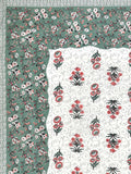 Hand Block Printed Cotton Super King Size Bedsheet(270x 270) (MUGHAL GAD GREEN)
