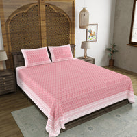 BLOCKS OF INDIA Hand Block Printed Cotton Super King Size Bedsheet(270 x 270) (PINK DOT)
