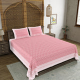 BLOCKS OF INDIA Hand Block Printed Cotton Super King Size Bedsheet(270 x 270) (PINK DOT)