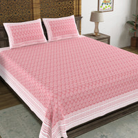 BLOCKS OF INDIA Hand Block Printed Cotton Super King Size Bedsheet(270 x 270) (PINK DOT)
