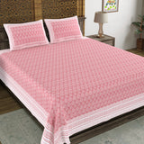 BLOCKS OF INDIA Hand Block Printed Cotton Super King Size Bedsheet(270 x 270) (PINK DOT)