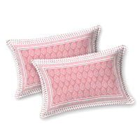 BLOCKS OF INDIA Hand Block Printed Cotton Super King Size Bedsheet(270 x 270) (PINK DOT)