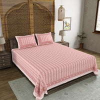 BLOCKS OF INDIA Hand Block Printed Cotton Super King Size Bedsheet(270 x 270) (PINK LINE)