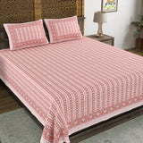 BLOCKS OF INDIA Hand Block Printed Cotton Super King Size Bedsheet(270 x 270) (PINK LINE)