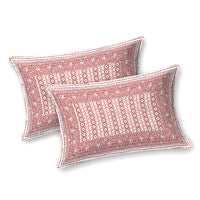 BLOCKS OF INDIA Hand Block Printed Cotton Super King Size Bedsheet(270 x 270) (PINK LINE)
