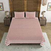 BLOCKS OF INDIA Hand Block Printed Cotton Super King Size Bedsheet(270 x 270) (RED GAD BUTI)