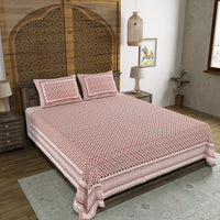 BLOCKS OF INDIA Hand Block Printed Cotton Super King Size Bedsheet(270 x 270) (RED GAD BUTI)