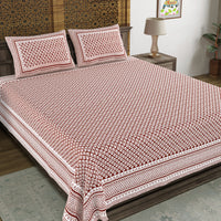 BLOCKS OF INDIA Hand Block Printed Cotton Super King Size Bedsheet(270 x 270) (RED GAD BUTI)