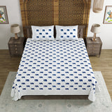 BLOCKS OF INDIA Hand Block Printed Cotton Super King Size Bedsheet(270 x 270) (SMALL BLUE ELE)
