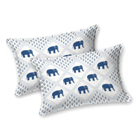 BLOCKS OF INDIA Hand Block Printed Cotton Super King Size Bedsheet(270 x 270) (SMALL BLUE ELE)