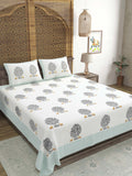 Hand Block Printed Cotton Super King Size Bedsheet(270x 270) (TREE OF LIFE GREEN)