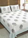Hand Block Printed Cotton Super King Size Bedsheet(270x 270) (TREE OF LIFE GREEN)