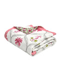 Cotton Single Size Quilt Hand Block Print for Light Winters (150x225 cm) (Pink Tree)