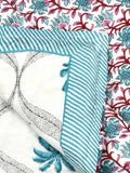Cotton Single Size Quilt Hand Block Print for Light Winters (150x225 cm) (Turq Tree)