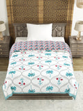 Cotton Single Size Quilt Hand Block Print for Light Winters (150x225 cm) (Turq Tree)