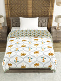 Cotton Single Size Quilt Hand Block Print for Light Winters (150x225 cm) (Yellow Tree)