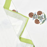 PURE COTTON RAJASTHANI HAND BLOCK PRINT SIX SEATER TABLE CLOTH (OPEN GREEN MOTIFS)