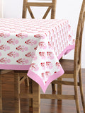PURE COTTON RAJASTHANI HAND BLOCK PRINT SIX SEATER TABLE CLOTH (PINK BUTI)
