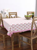 PURE COTTON RAJASTHANI HAND BLOCK PRINT SIX SEATER TABLE CLOTH (PINK BUTI)