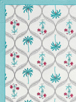 PURE COTTON RAJASTHANI HAND BLOCK PRINT SIX SEATER TABLE CLOTH (TURQ TREE)