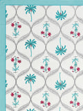 PURE COTTON RAJASTHANI HAND BLOCK PRINT SIX SEATER TABLE CLOTH (TURQ TREE)