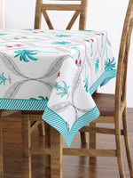 PURE COTTON RAJASTHANI HAND BLOCK PRINT SIX SEATER TABLE CLOTH (TURQ TREE)