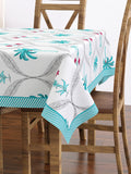 PURE COTTON RAJASTHANI HAND BLOCK PRINT SIX SEATER TABLE CLOTH (TURQ TREE)