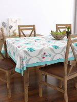 PURE COTTON RAJASTHANI HAND BLOCK PRINT SIX SEATER TABLE CLOTH (TURQ TREE)