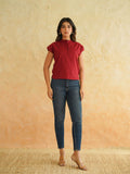 BLOCKS OF INDIA Linen Blend Cotton Cap Top For Women Maroon