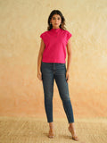 BLOCKS OF INDIA Linen Blend Cotton Cap Top For Women Pink