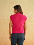 BLOCKS OF INDIA Linen Blend Cotton Cap Top For Women Pink