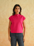 BLOCKS OF INDIA Linen Blend Cotton Cap Top For Women Pink
