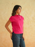 BLOCKS OF INDIA Linen Blend Cotton Cap Top For Women Pink
