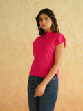 BLOCKS OF INDIA Linen Blend Cotton Cap Top For Women Pink