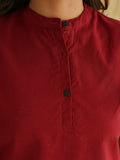 BLOCKS OF INDIA Linen Blend Cotton Cap Top For Women Maroon