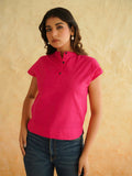 BLOCKS OF INDIA Linen Blend Cotton Cap Top For Women Pink