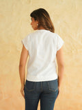 BLOCKS OF INDIA Linen Blend Cotton Cap Top For Women White
