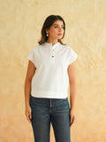 BLOCKS OF INDIA Linen Blend Cotton Cap Top For Women White