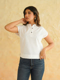 BLOCKS OF INDIA Linen Blend Cotton Cap Top For Women White