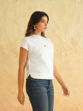 BLOCKS OF INDIA Linen Blend Cotton Cap Top For Women White